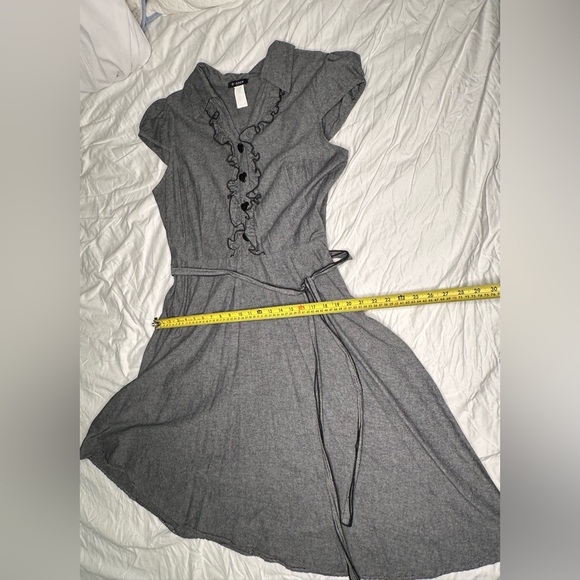 O’SHER USA 3X Y2K Ruffle Shirt Dress Gray Fit & Flare Belted Romantic Vintage - Picture 9 of 10